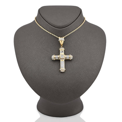 10K Yelloe Gold Princess cut/Round 5CT Natural Diamond Religious Cross Pendant Men Women Charm - Elite Jewelers - Charms & Pendants