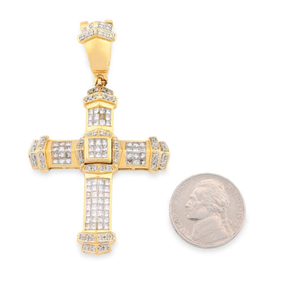 10K Yelloe Gold Princess cut/Round 5CT Natural Diamond Religious Cross Pendant Men Women Charm - Elite Jewelers - Charms & Pendants