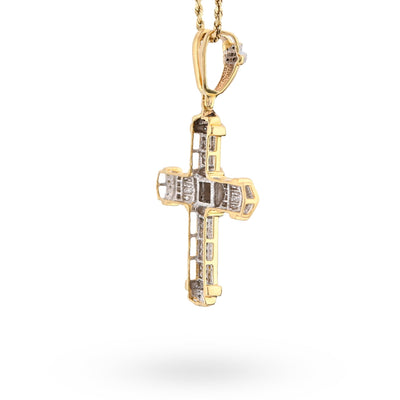10K Yelloe Gold Princess cut/Round 5CT Natural Diamond Religious Cross Pendant Men Women Charm - Elite Jewelers - Charms & Pendants