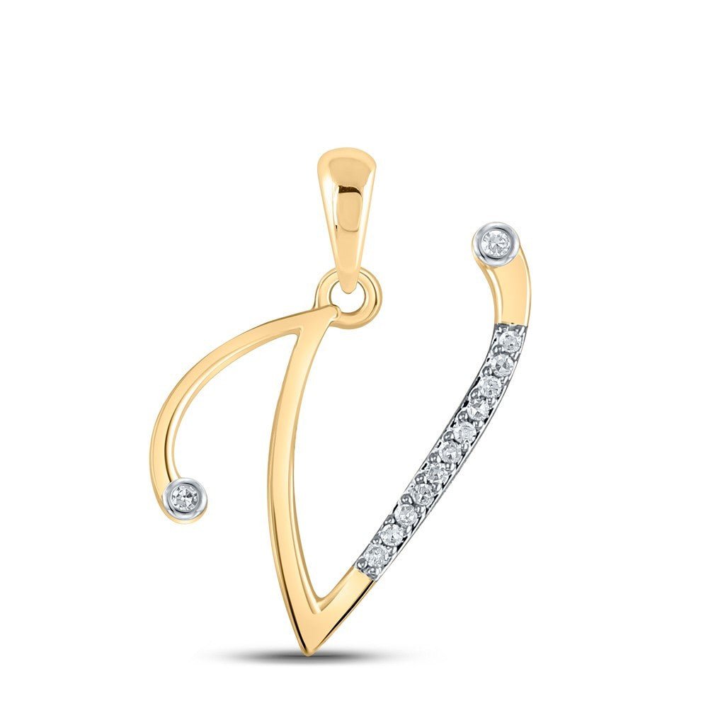 10k Yellow Gold 0.05CTW Natural Diamond Initial "V" Charm 0.97g Letter Pendant - Elite Jewelers - Charms & Pendants