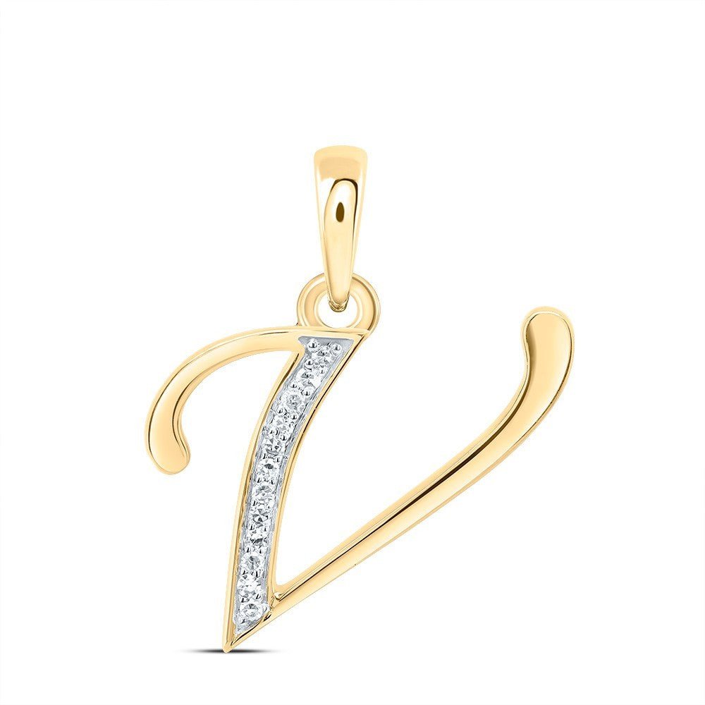 10k Yellow Gold 0.05CTW Natural Diamond Initial "V" Charm 1.06g Letter Pendant - Elite Jewelers - Charms & Pendants