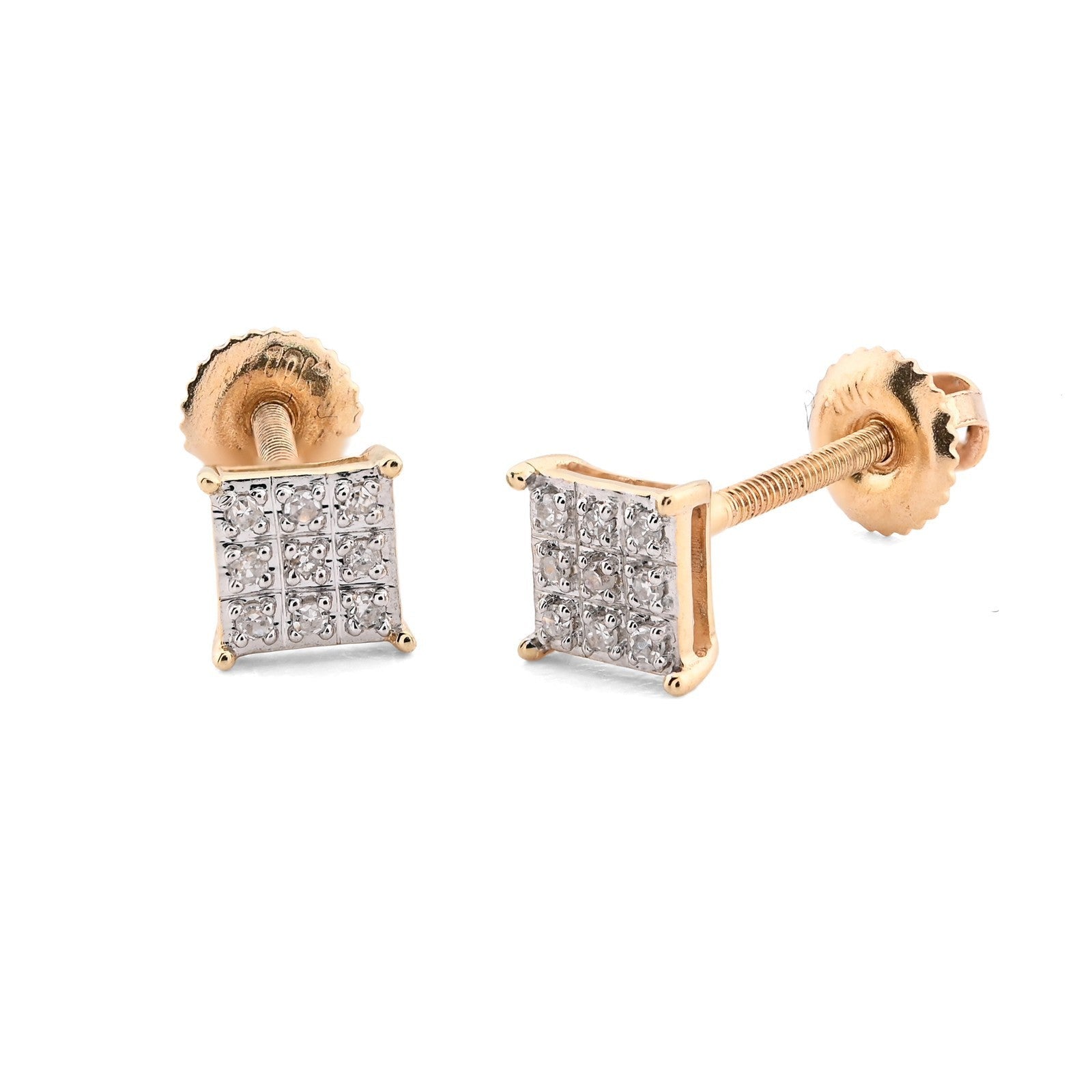 10k Yellow Gold 0.05CTW Pure Diamond 1g 4 Prong Square Kite Shaped Earring Stud - Elite Jewelers - Earrings