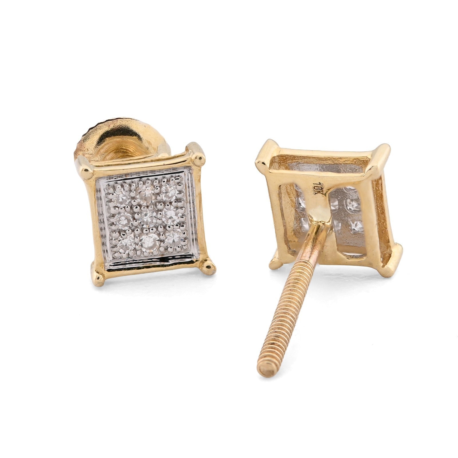 10k Yellow Gold 0.06CTW Natural Diamond 1g Micro Pave Square Kite Earring Stud - Elite Jewelers - Earrings