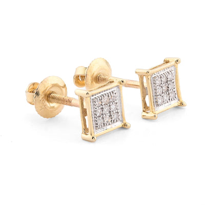 10k Yellow Gold 0.06CTW Natural Diamond 1g Micro Pave Square Kite Earring Stud - Elite Jewelers - Earrings