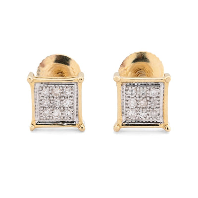 10k Yellow Gold 0.06CTW Natural Diamond 1g Micro Pave Square Kite Earring Stud - Elite Jewelers - Earrings