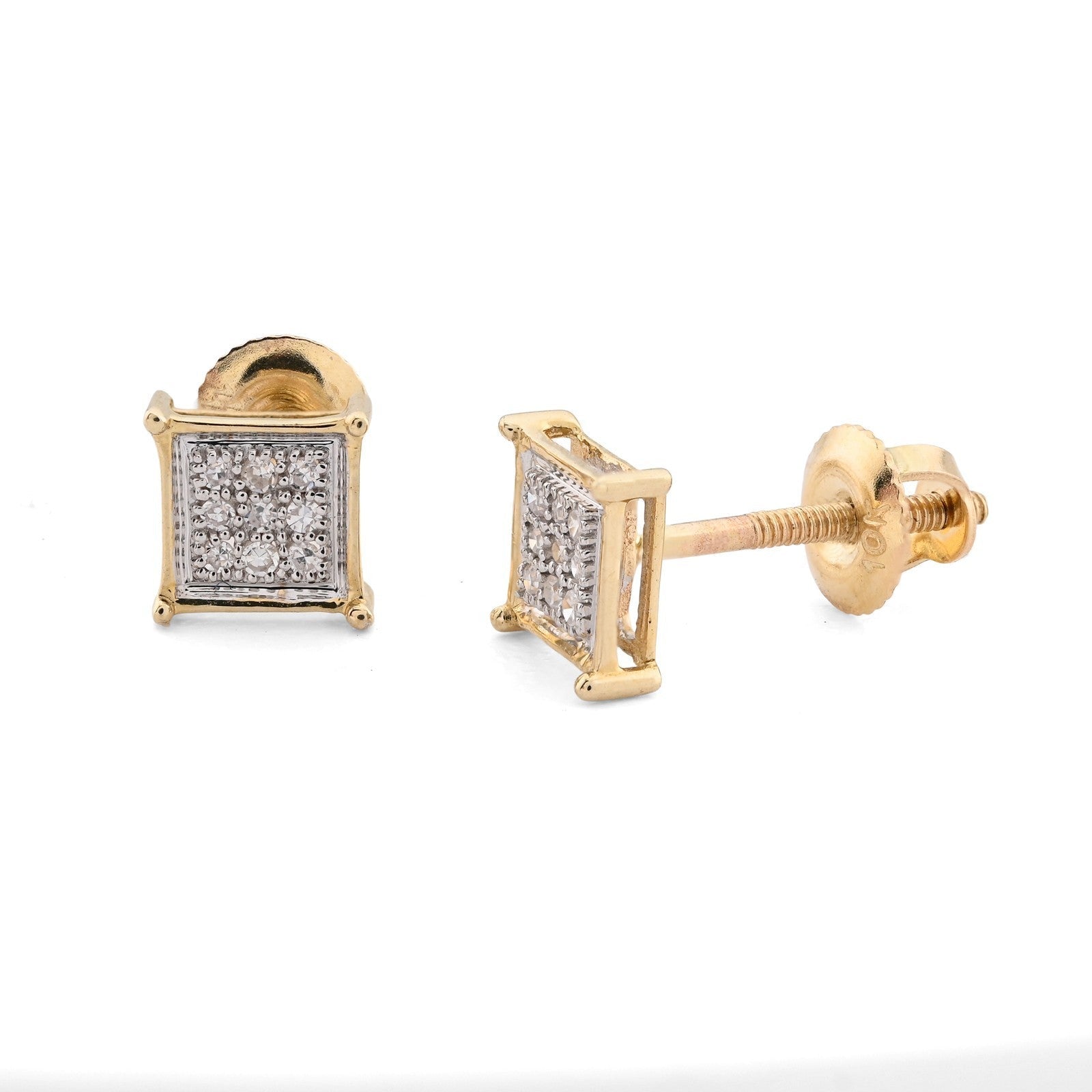 10k Yellow Gold 0.06CTW Natural Diamond 1g Micro Pave Square Kite Earring Stud - Elite Jewelers - Earrings
