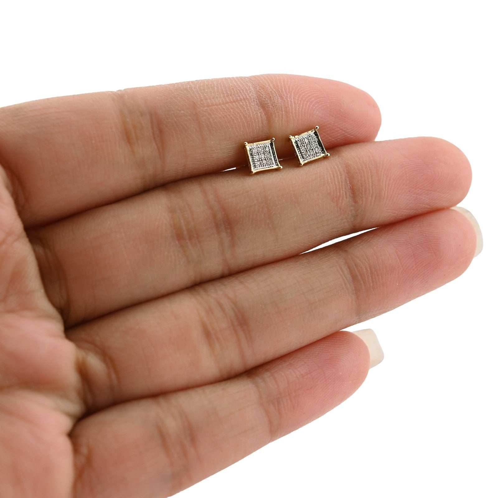 10k Yellow Gold 0.06CTW Natural Diamond 1g Micro Pave Square Kite Earring Stud - Elite Jewelers - Earrings