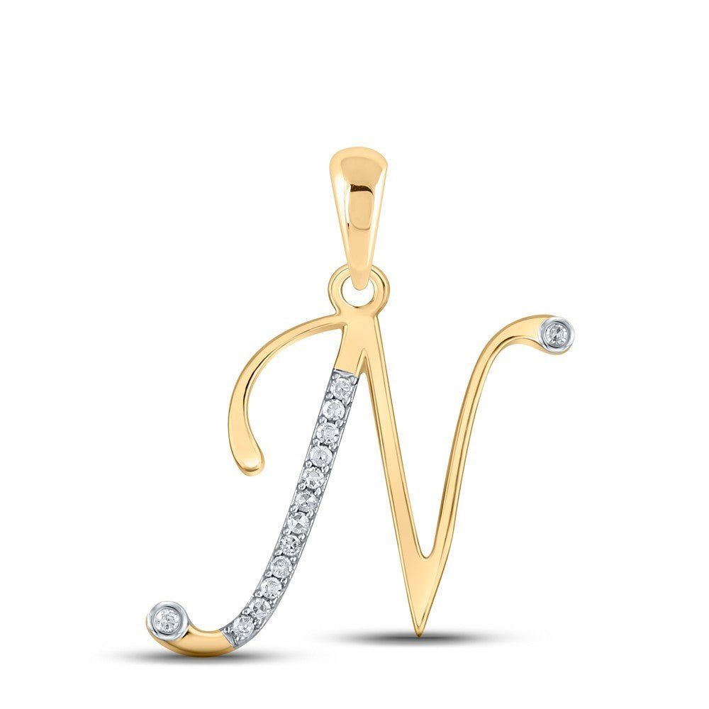 10k Yellow Gold 0.06CTW Natural Diamond Initial "N" Charm 1.11g Letter Pendant - Elite Jewelers - Charms & Pendants