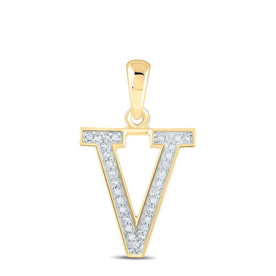 10k Yellow Gold 0.06CTW Natural Diamond Initial "V" Charm 0.6g Alphabet Pendant - Elite Jewelers - Charms & Pendants