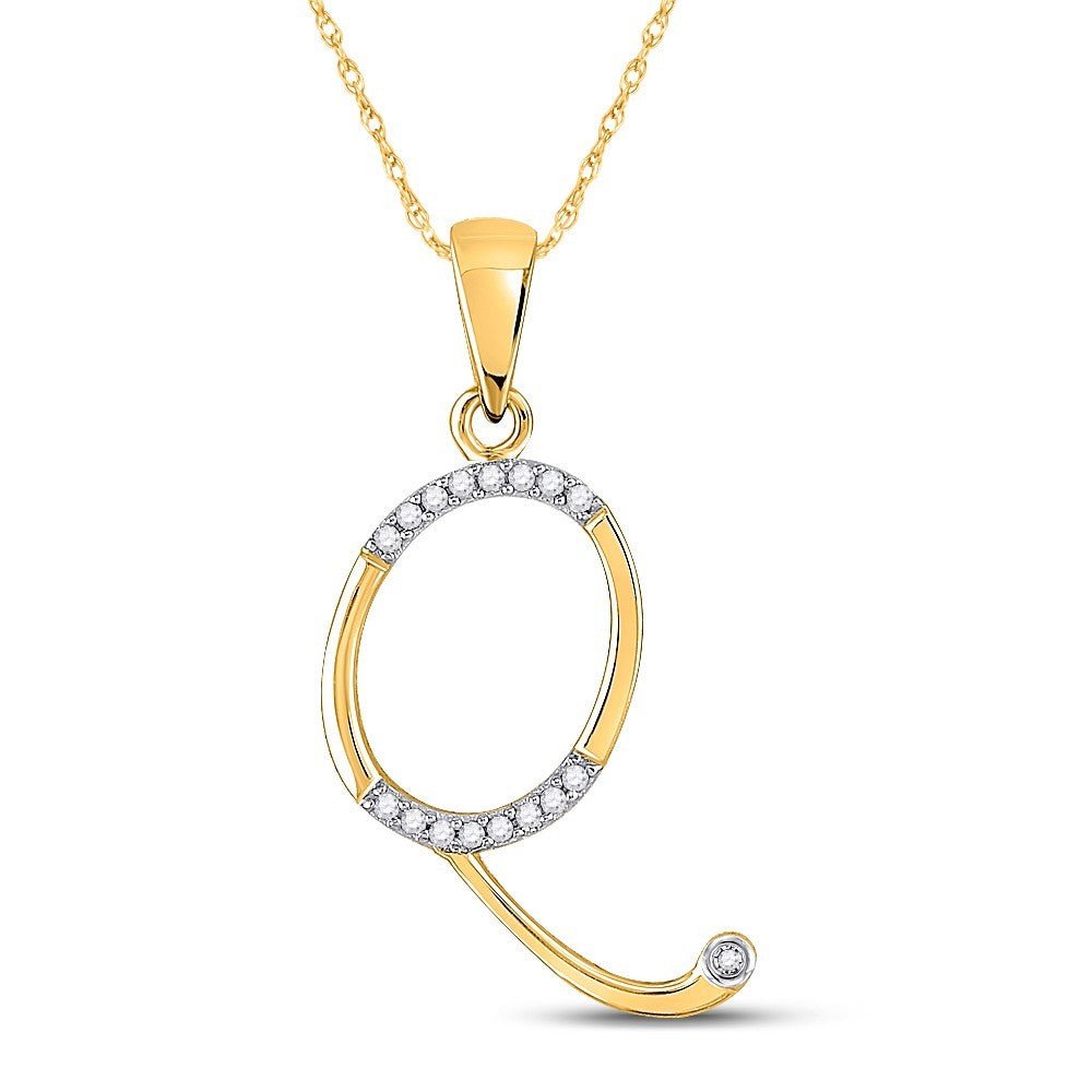 10k Yellow Gold 0.07CTW Natural Diamond Initial "Q" Charm 1.02g Letter Pendant - Elite Jewelers - Charms & Pendants