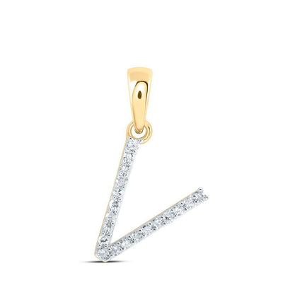 10k Yellow Gold 0.08CTW Natural Diamond Initial "V" Charm 0.54g Letter Pendant - Elite Jewelers - Charms & Pendants