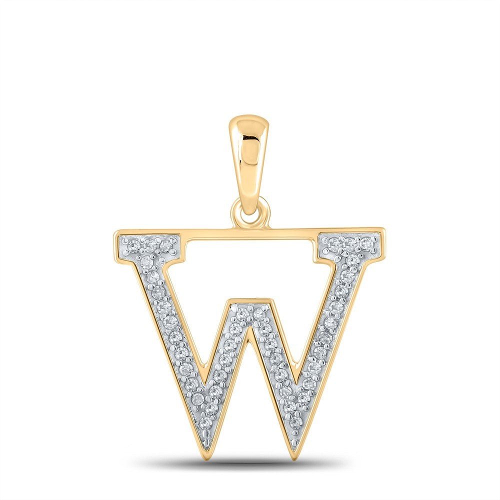 10k Yellow Gold 0.08CTW Natural Diamond Initial "W" Charm 0.71g Letter Pendant - Elite Jewelers - Charms & Pendants