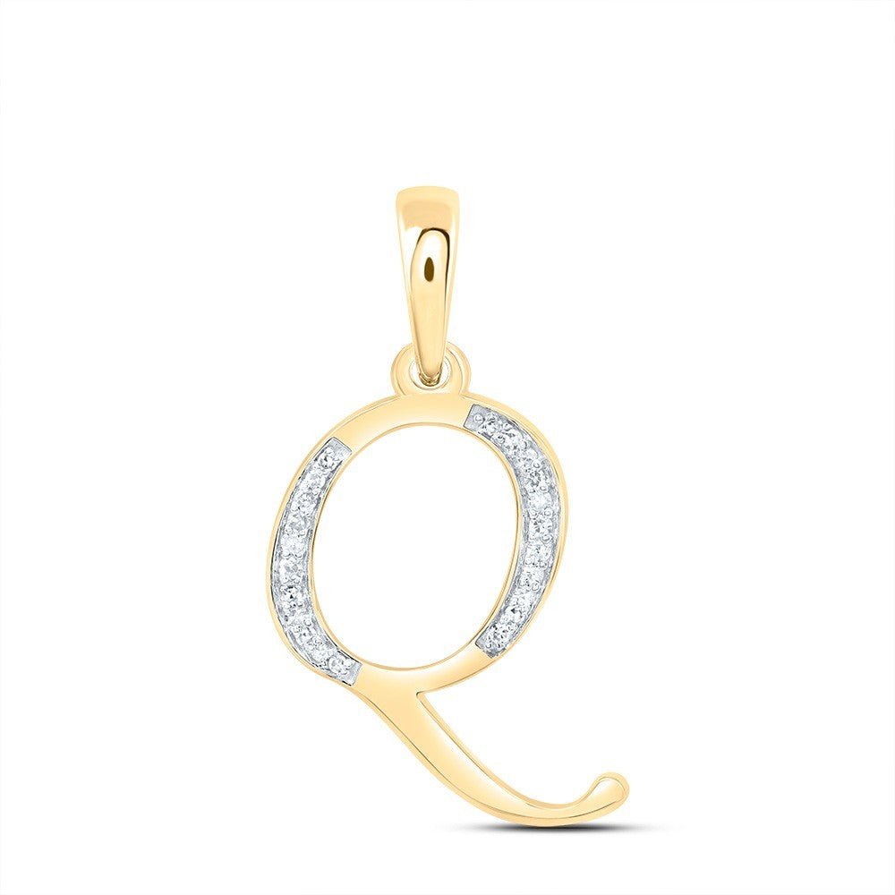 10k Yellow Gold 0.09CTW Natural Diamond Initial "Q" Charm 1.1g Alphabet Pendant - Elite Jewelers - Charms & Pendants