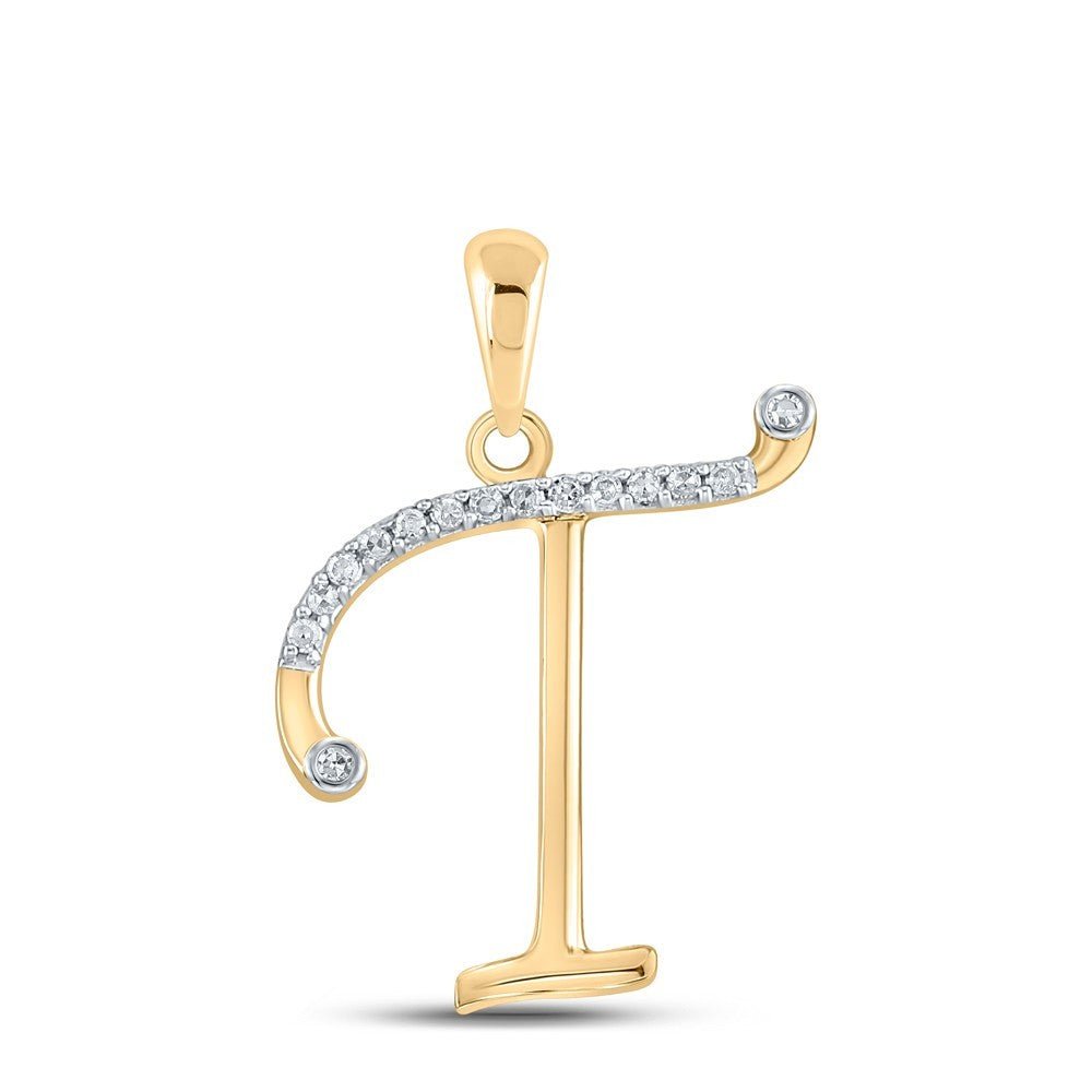 10k Yellow Gold 0.09CTW Natural Diamond Initial "T" Charm 0.96g Letter Pendant - Elite Jewelers - Charms & Pendants