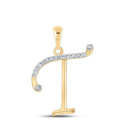 10k Yellow Gold 0.09CTW Natural Diamond Initial "T" Charm 0.96g Letter Pendant - Elite Jewelers - Charms & Pendants