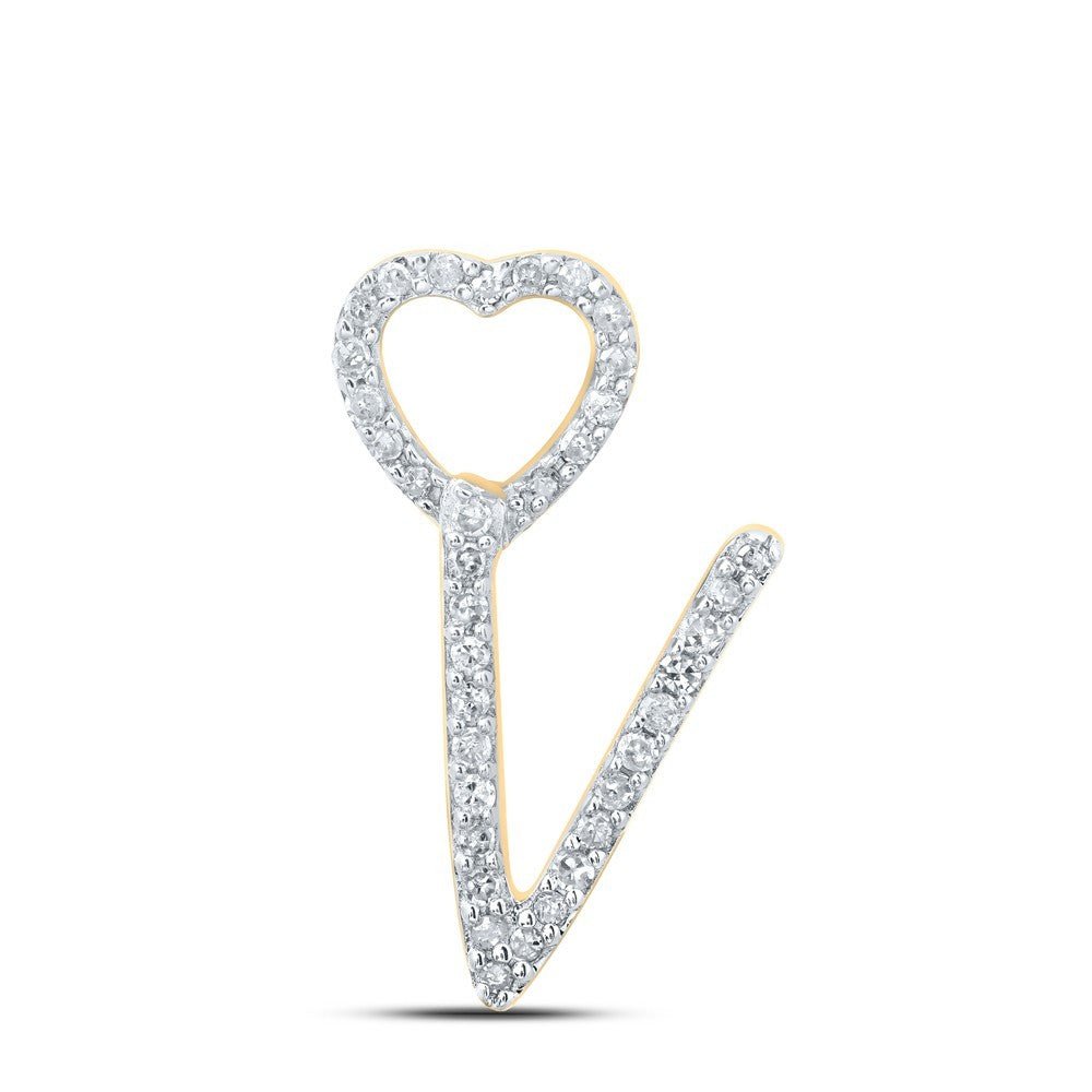 10k Yellow Gold 0.11CTW Natural Diamond Initial "V" Charm 0.79g Letter Pendant - Elite Jewelers - Charms & Pendants