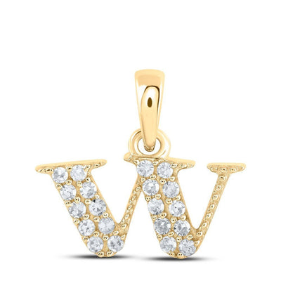 10k Yellow Gold 0.11CTW Natural Diamond Initial "W" Charm 0.62g Letter Pendant - Elite Jewelers - Charms & Pendants