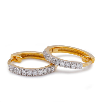 10K Yellow Gold 0.12CT Round Natural Diamond Men Women Hoops - Elite Jewelers-Earrings