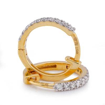 10K Yellow Gold 0.12CT Round Natural Diamond Men Women Hoops - Elite Jewelers-Earrings