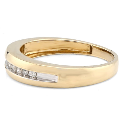 10K yellow Gold 0.12CT Single Row Natural Diamond Men Band - Elite Jewelers - Rings