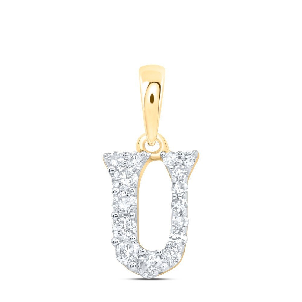 10k Yellow Gold 0.14CTW Natural Diamond Initial "U" Charm 0.36g Letter Pendant - Elite Jewelers - Charms & Pendants