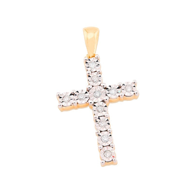 10k Yellow Gold 0.17CTW Natural Diamond Illusion Cross Pendant 3.1gms Mens Charm - Elite Jewelers - Charms & Pendants