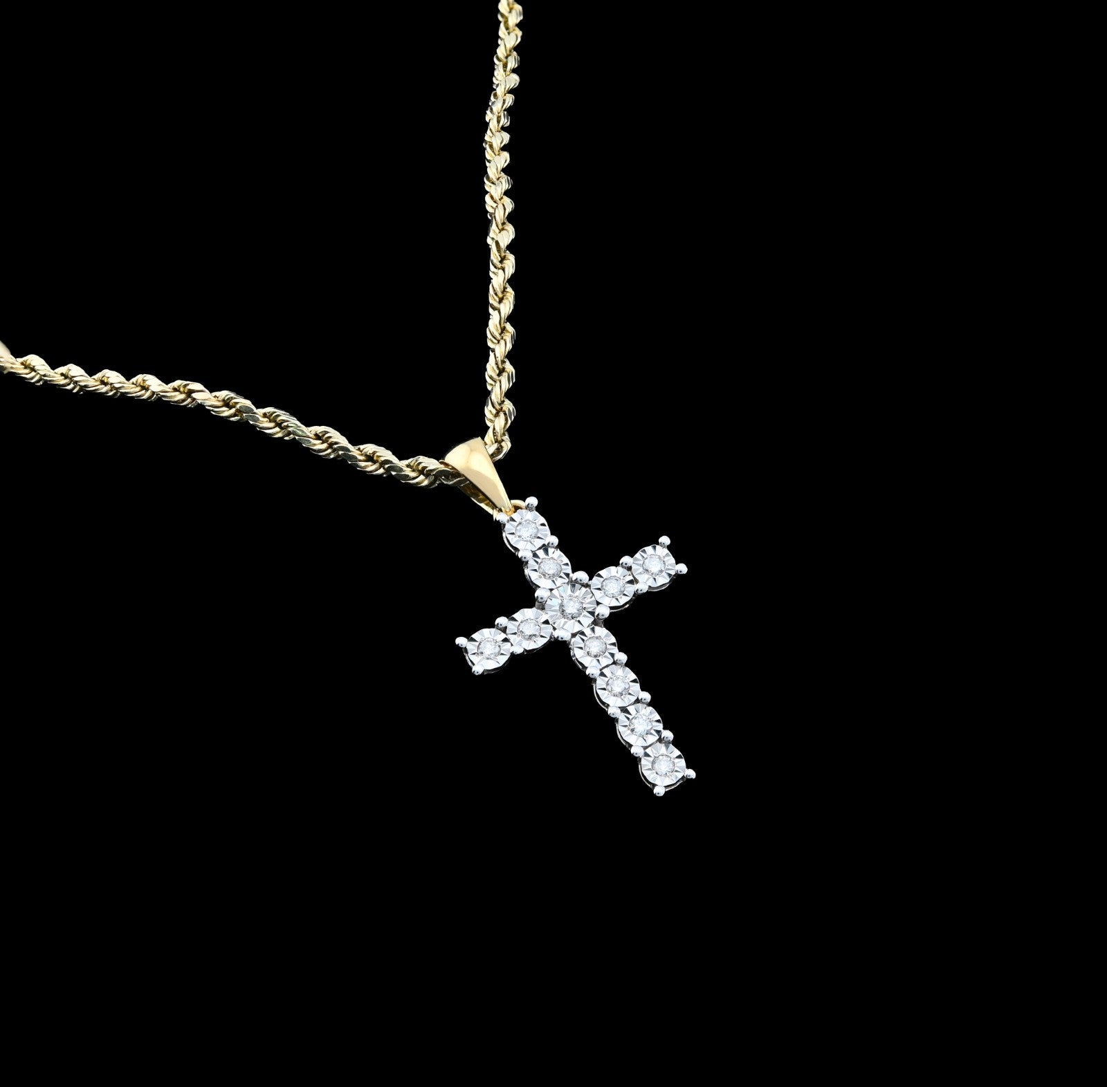 10k Yellow Gold 0.17CTW Natural Diamond Illusion Cross Pendant 3.1gms Mens Charm - Elite Jewelers - Charms & Pendants