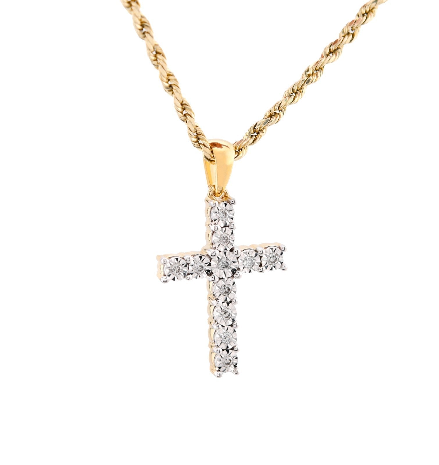 10k Yellow Gold 0.17CTW Natural Diamond Illusion Cross Pendant 3.1gms Mens Charm - Elite Jewelers - Charms & Pendants