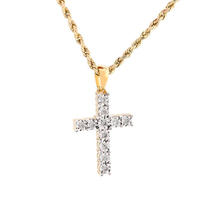 10k Yellow Gold 0.17CTW Natural Diamond Illusion Cross Pendant 3.1gms Mens Charm - Elite Jewelers - Charms & Pendants