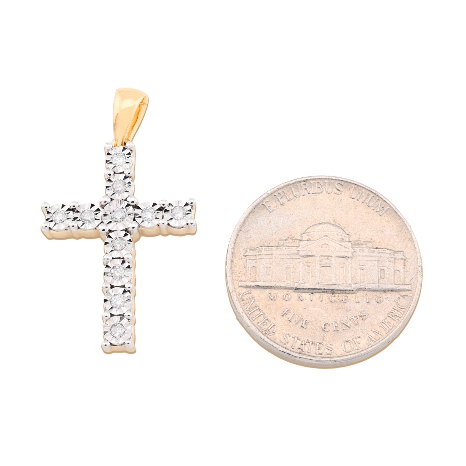 10k Yellow Gold 0.17CTW Natural Diamond Illusion Cross Pendant 3.1gms Mens Charm - Elite Jewelers - Charms & Pendants