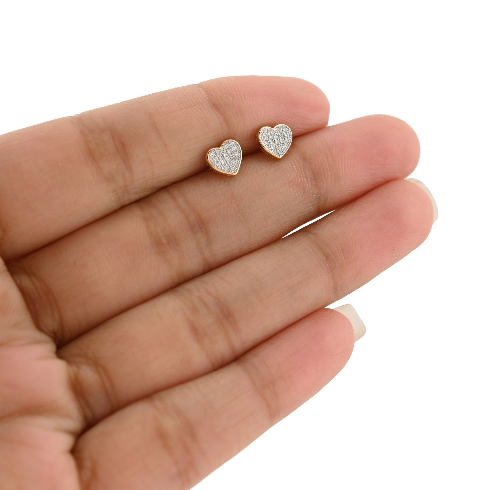 10k Yellow Gold 0.1CTW Natural Diamond 1g Pave Heart Shaped Earring Women Stud - Elite Jewelers - Earrings