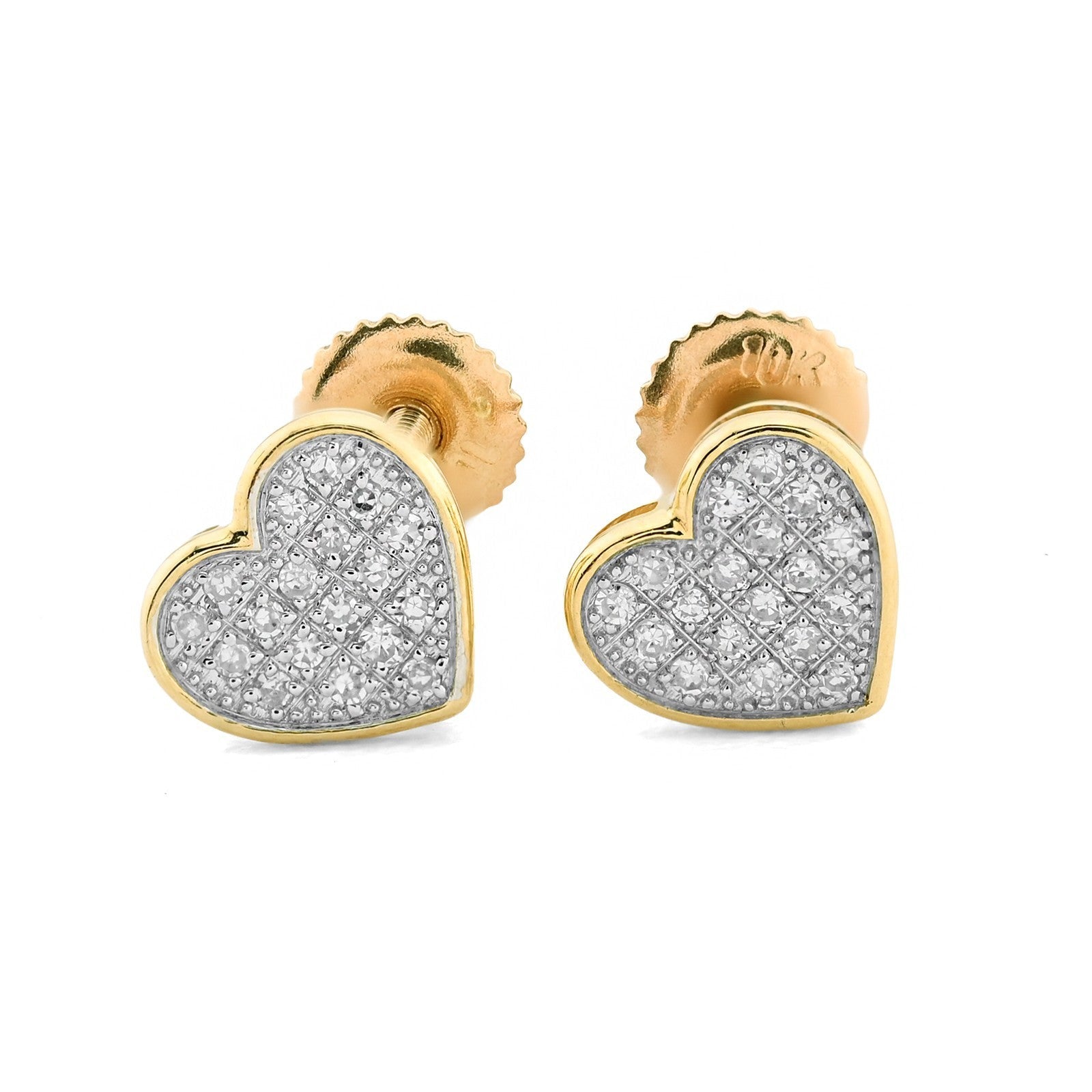 10k Yellow Gold 0.1CTW Natural Diamond 1g Pave Heart Shaped Earring Women Stud - Elite Jewelers - Earrings