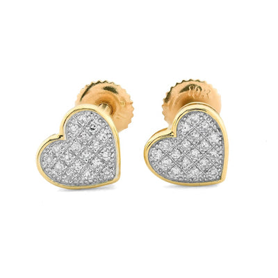 10k Yellow Gold 0.1CTW Natural Diamond 1g Pave Heart Shaped Earring Women Stud - Elite Jewelers - Earrings