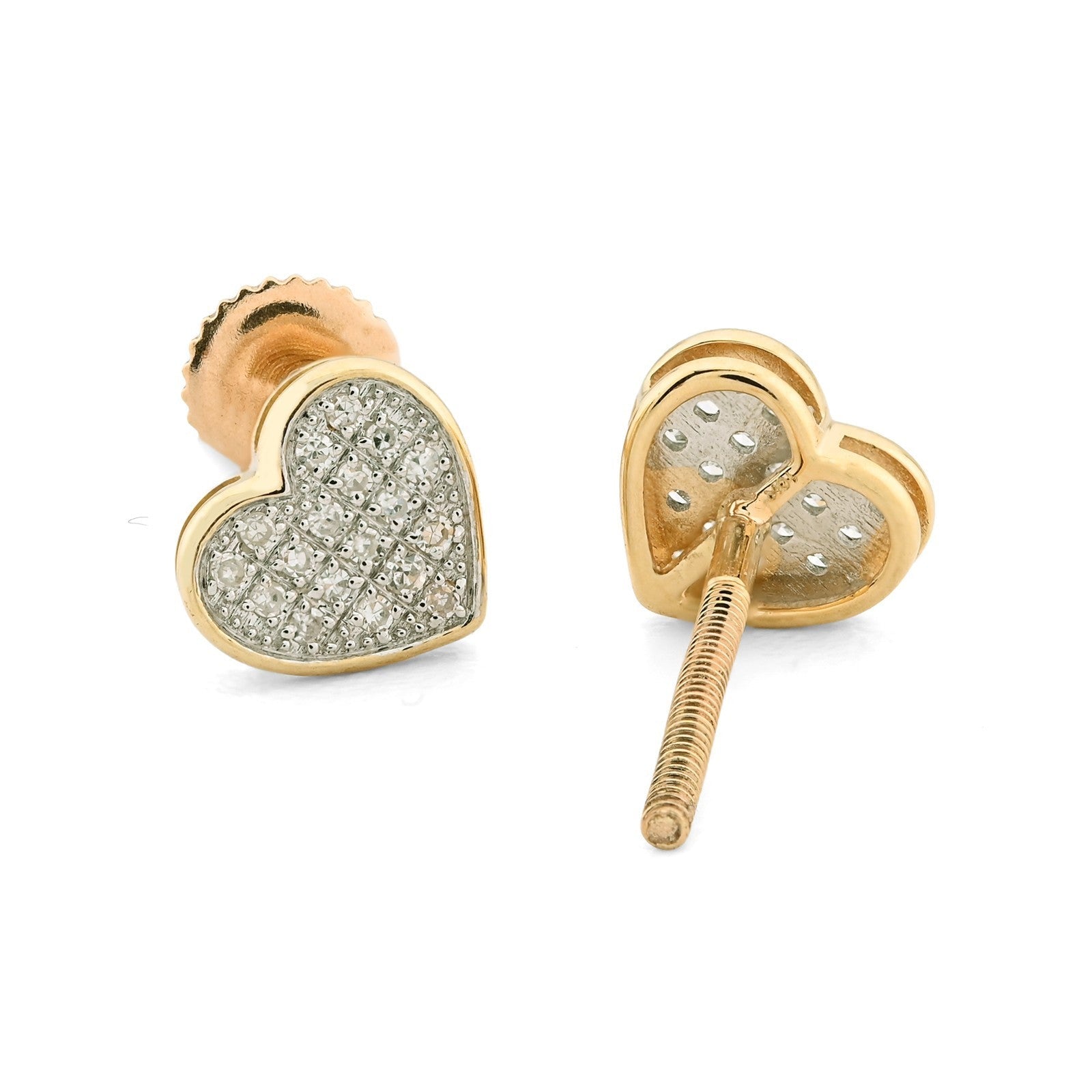 10k Yellow Gold 0.1CTW Natural Diamond 1g Pave Heart Shaped Earring Women Stud - Elite Jewelers - Earrings
