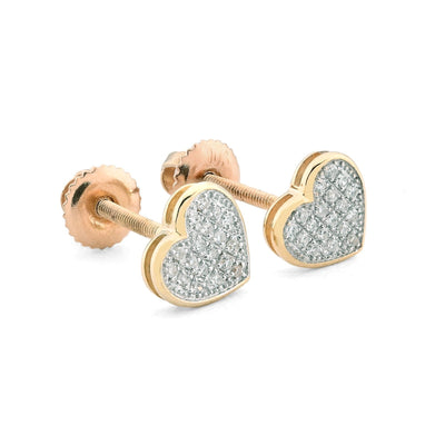 10k Yellow Gold 0.1CTW Natural Diamond 1g Pave Heart Shaped Earring Women Stud - Elite Jewelers - Earrings