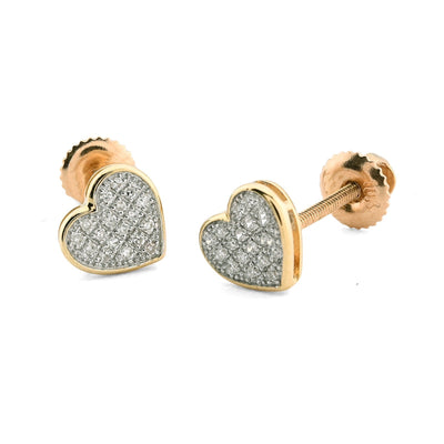10k Yellow Gold 0.1CTW Natural Diamond 1g Pave Heart Shaped Earring Women Stud - Elite Jewelers - Earrings
