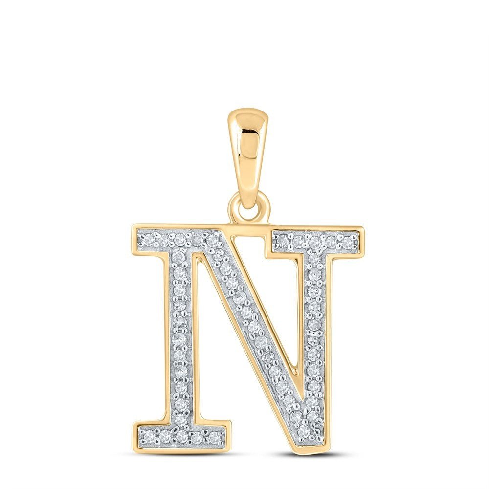 10k Yellow Gold 0.1CTW Natural Diamond Initial "N" Charm 0.8g Alphabet Pendant - Elite Jewelers - Charms & Pendants