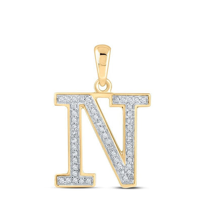 10k Yellow Gold 0.1CTW Natural Diamond Initial "N" Charm 0.8g Alphabet Pendant - Elite Jewelers - Charms & Pendants