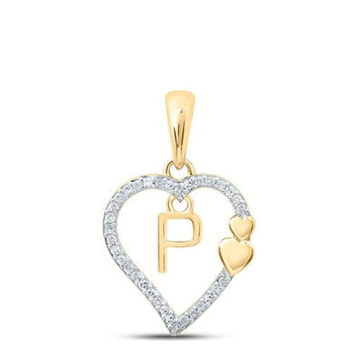 10k Yellow Gold 0.1CTW Natural Diamond Initial "P" Charm 1.19g Alphabet Pendant - Elite Jewelers - Charms & Pendants