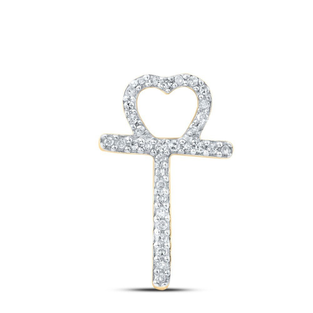 10k Yellow Gold 0.1CTW Natural Diamond Initial "T" Charm 0.73g Alphabet Pendant - Elite Jewelers - Charms & Pendants