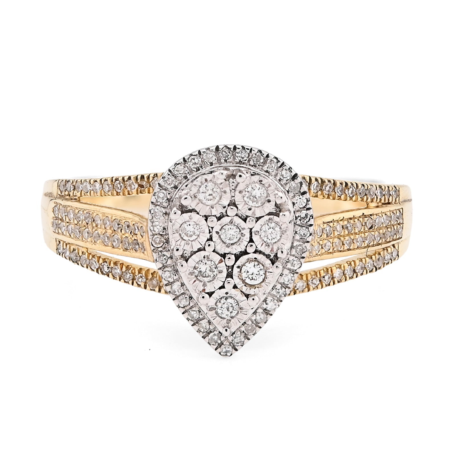 10K Yellow Gold 0.20CT Natural Diamond Teardrop Shape Illusion Women Ring - Elite Jewelers - Rings