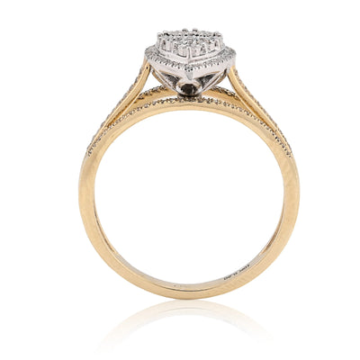 10K Yellow Gold 0.20CT Natural Diamond Teardrop Shape Illusion Women Ring - Elite Jewelers - Rings