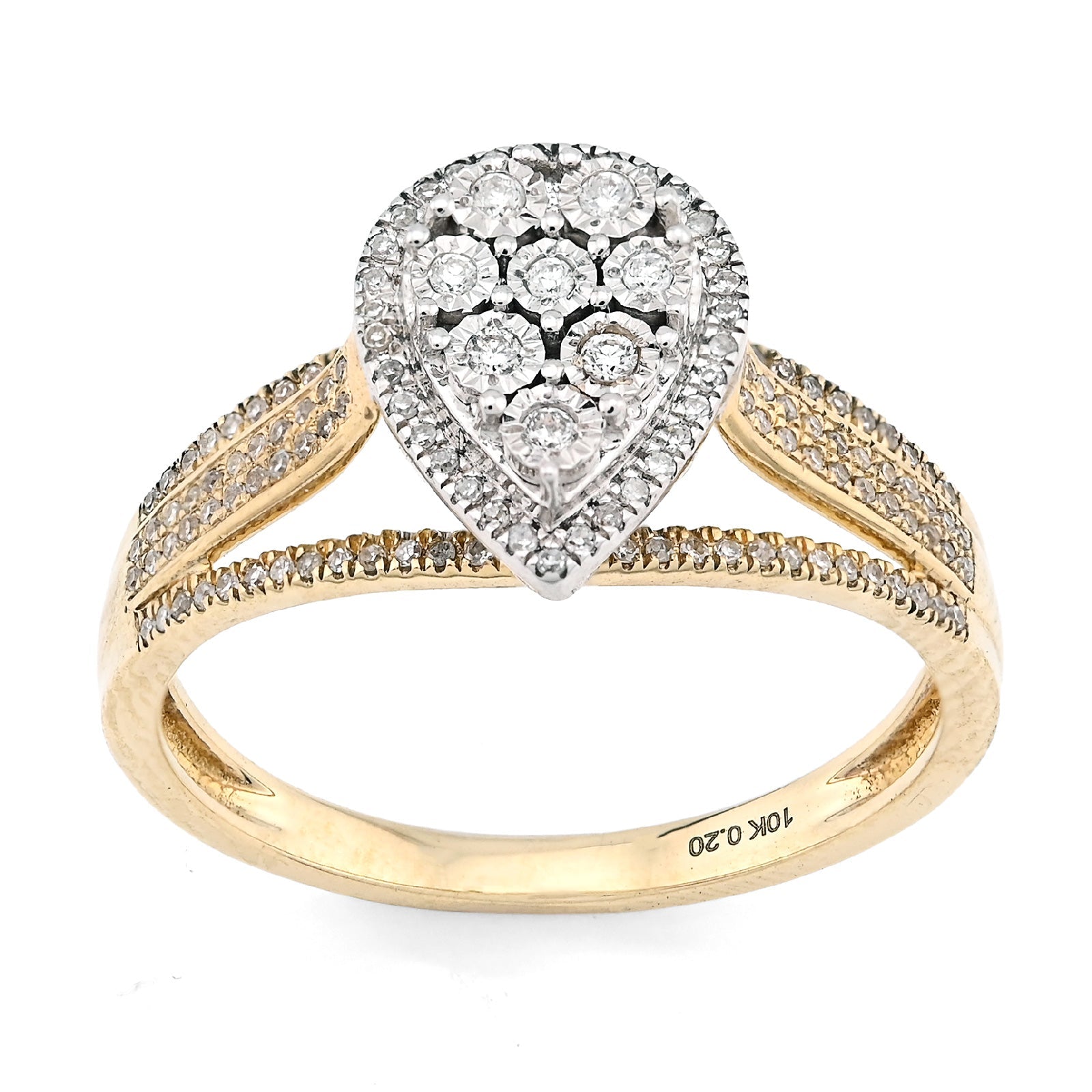 10K Yellow Gold 0.20CT Natural Diamond Teardrop Shape Illusion Women Ring - Elite Jewelers - Rings