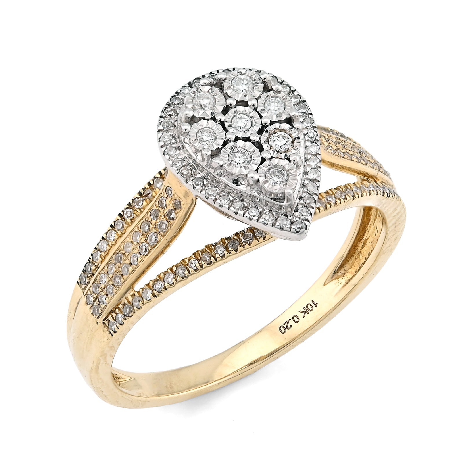 10K Yellow Gold 0.20CT Natural Diamond Teardrop Shape Illusion Women Ring - Elite Jewelers - Rings