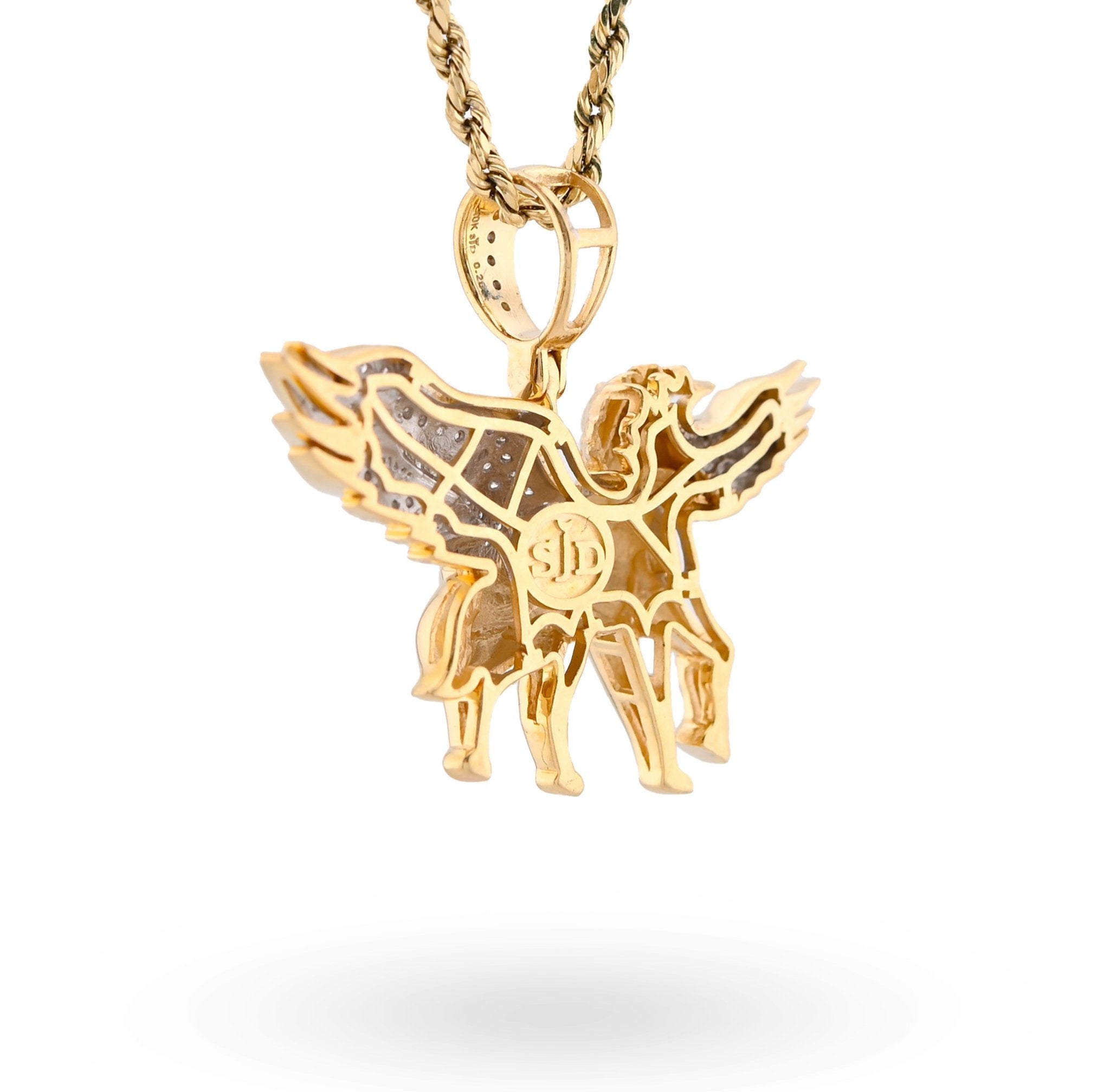 10K Yellow Gold 0.20CT natural Diamond Unicorn Horse Wing Men Women Pendant Charm - Elite Jewelers - Charms & Pendants