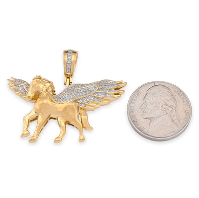 10K Yellow Gold 0.20CT natural Diamond Unicorn Horse Wing Men Women Pendant Charm - Elite Jewelers - Charms & Pendants