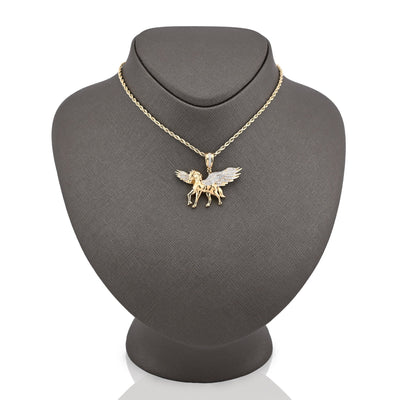 10K Yellow Gold 0.20CT natural Diamond Unicorn Horse Wing Men Women Pendant Charm - Elite Jewelers - Charms & Pendants