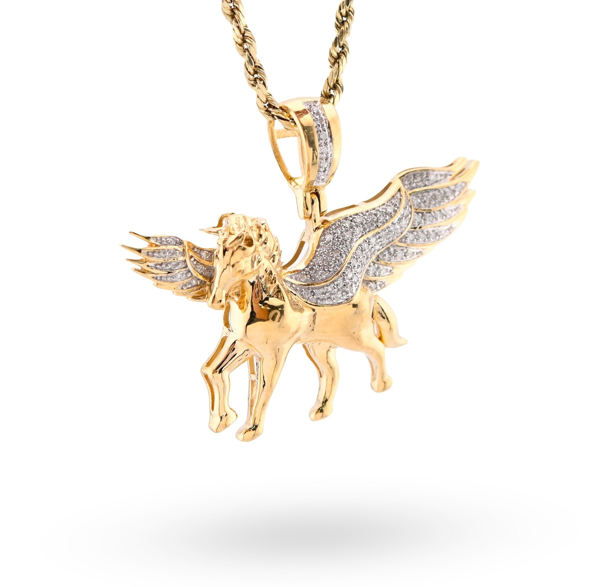 10K Yellow Gold 0.20CT natural Diamond Unicorn Horse Wing Men Women Pendant Charm - Elite Jewelers - Charms & Pendants
