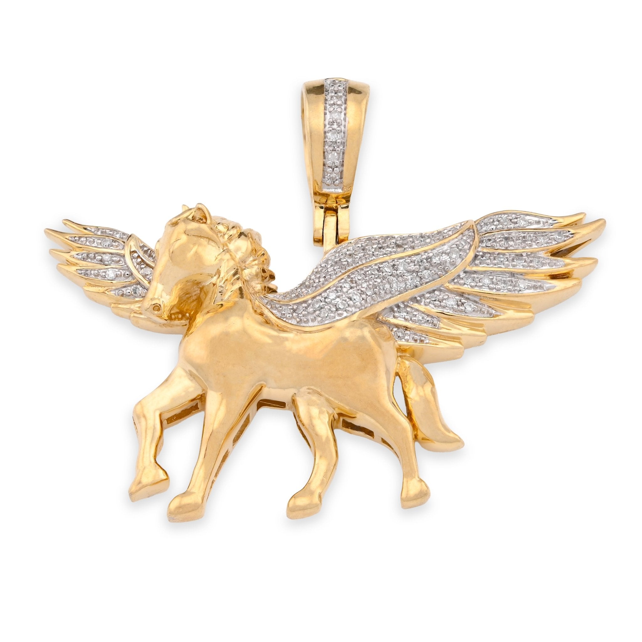 10K Yellow Gold 0.20CT natural Diamond Unicorn Horse Wing Men Women Pendant Charm - Elite Jewelers - Charms & Pendants
