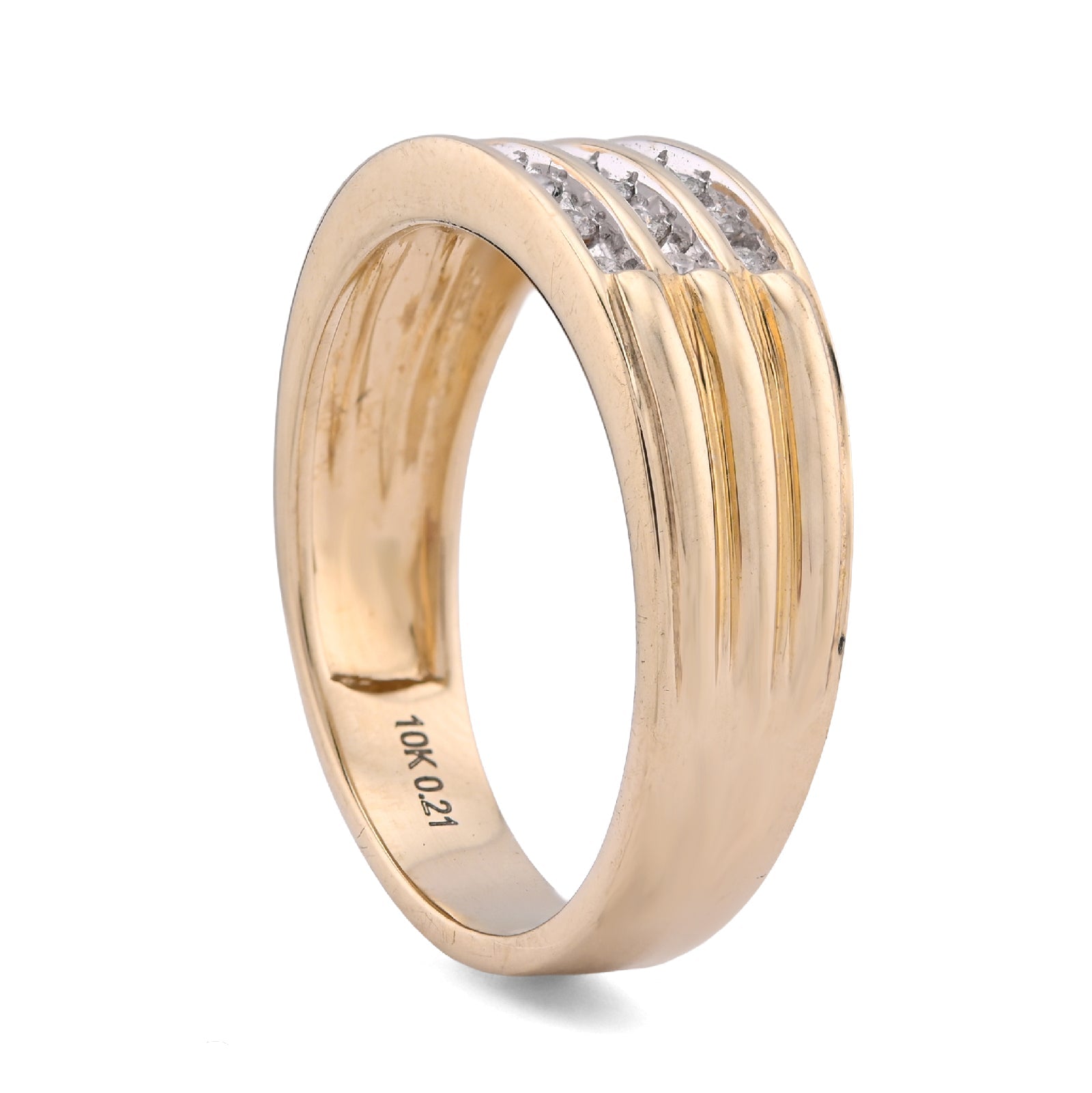 10K Yellow Gold 0.21CT Three Row Centre Men Band Natural Diamond Ring - Elite Jewelers - Rings